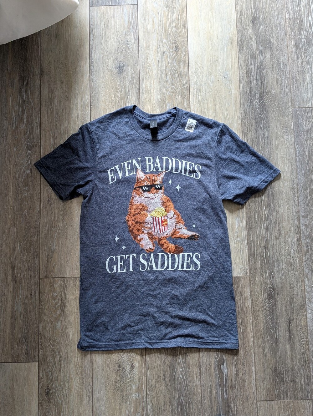 "Even Baddies Get Saddies" Orange Cat Women's Heather Gray-Blue T-Shirt